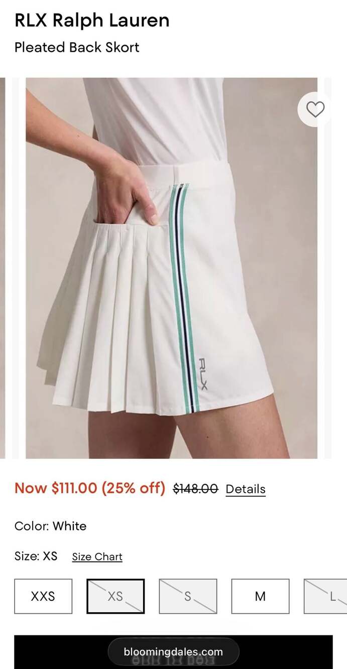 NWT RLX Ralph Lauren Women's Golf Concept 1 Pleated Back Skort XS